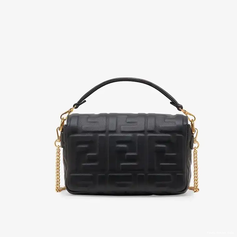 Cheap Mini Bag Motif Leather Black Baguette FF Fendi In Nappa 0526